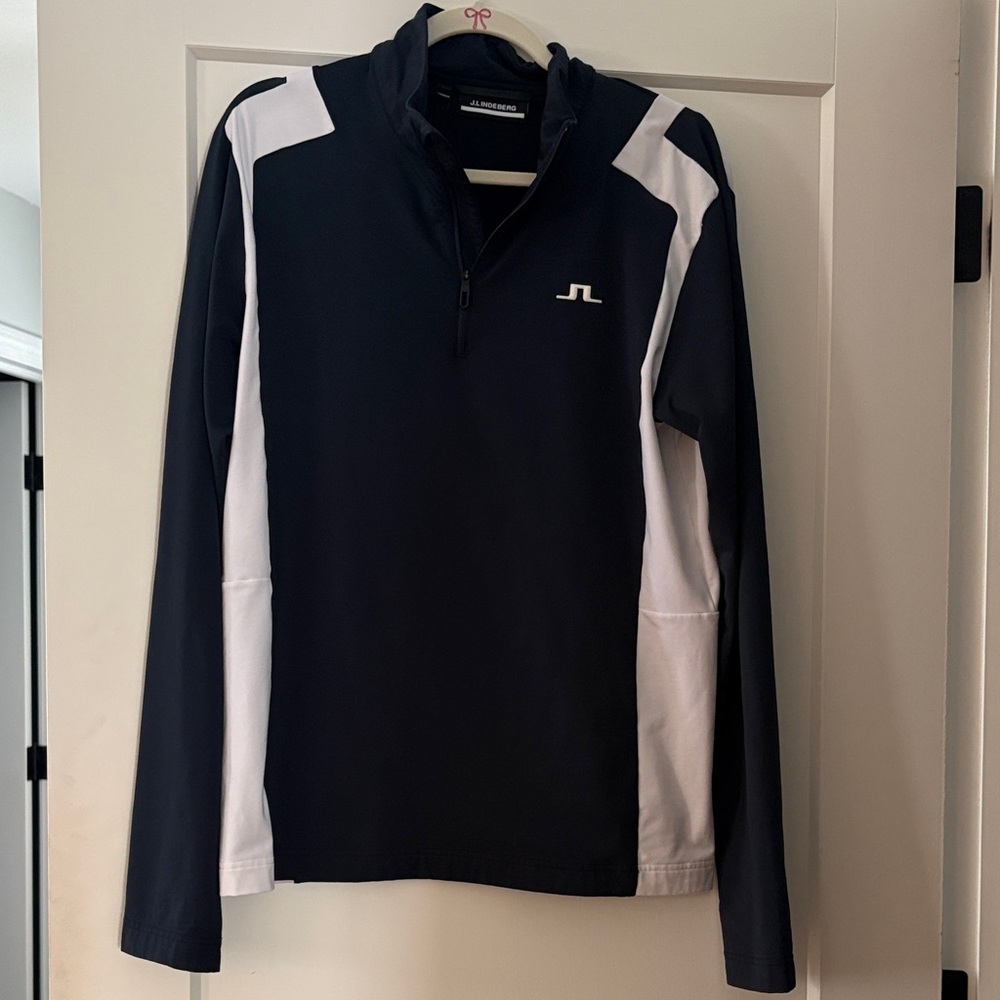 J.Lindeberg Men's Blue and White 3/4 zip